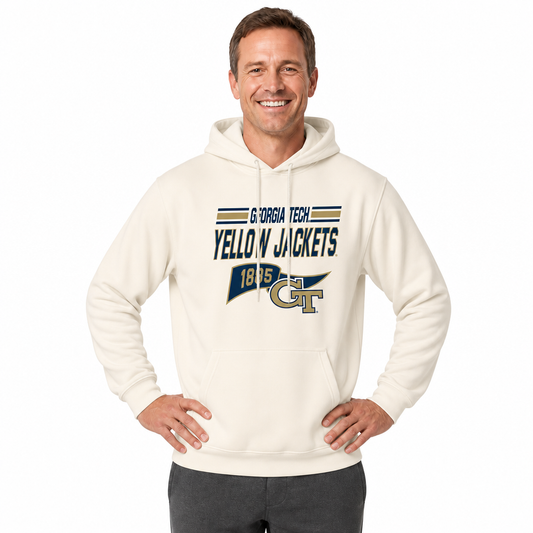 Georgia Tech Yellowjackets Georgia Tech Jackets NCAA Varsity Club Pennant Hoodie Fleece Men Women - Off White