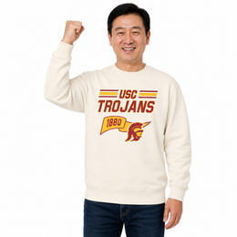 USC Trojans NCAA Varsity Pennant Crewneck Sweatshirt Men Women Fleece - Off White