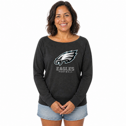 Philadelphia Eagles  Women NFL French Terry Slouchy Top Scoop Neckline - Charcoal