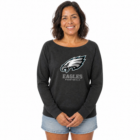 Philadelphia Eagles  Women NFL French Terry Slouchy Top Scoop Neckline - Charcoal