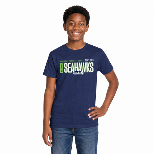 Seattle Seahawks NFL Youth Modern Endzone T-Shirt Unisex Boys Girls - Navy