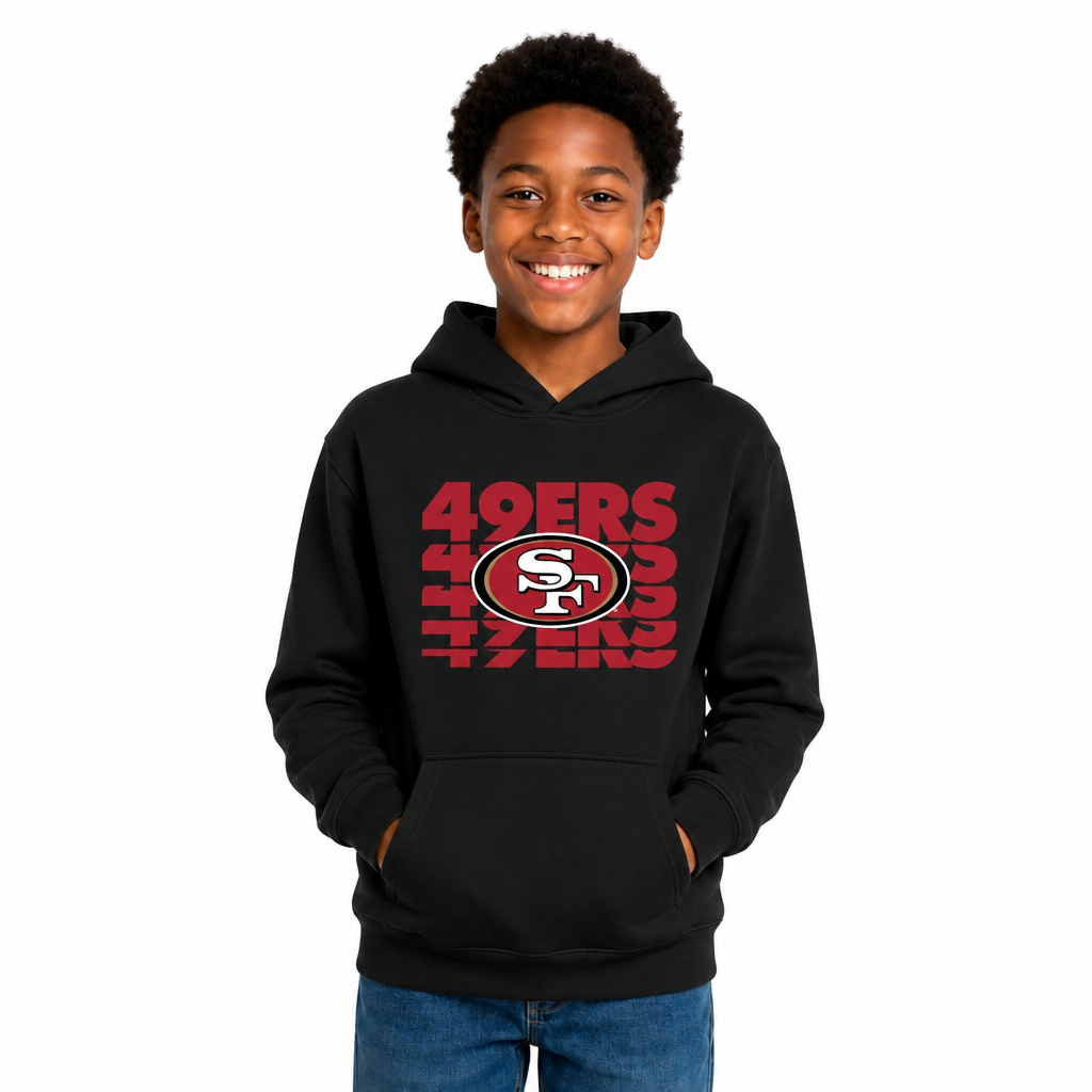 San Francisco 49ers  Youth Repeating Logo NFL Fleece Pullover Hoodie - Black
