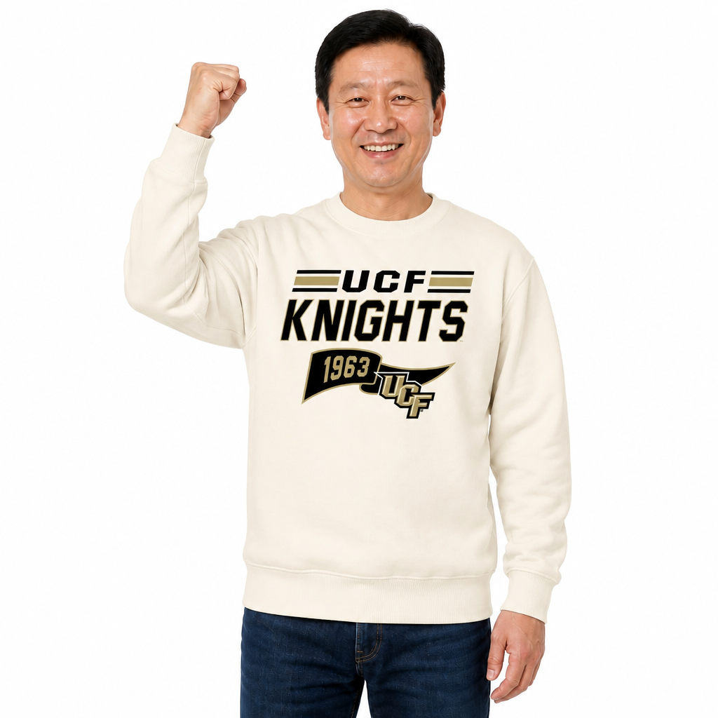 Central Florida Knights UCF Knights NCAA Varsity Pennant Crewneck Sweatshirt Men Women Fleece - Off White