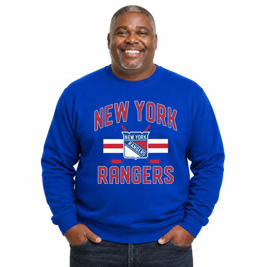 New York Rangers NHL Faceoff Fleece Crewneck Sweatshirt Licensed - Royal