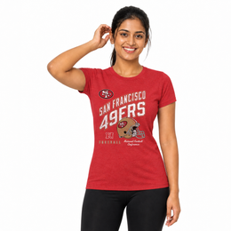 San Francisco 49ers  Women's Distressed Helmet T-Shirt - Red Heather