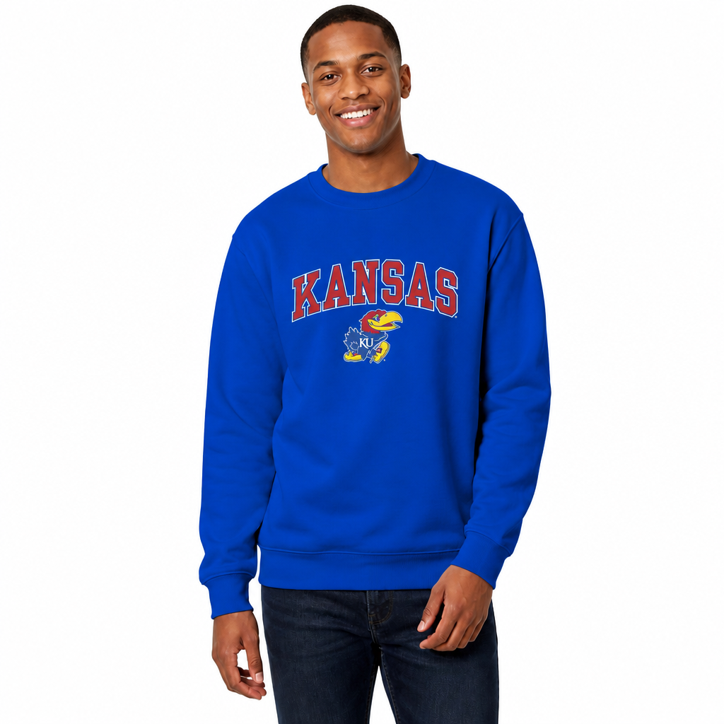 Kansas Jayhawks Adult Arch & Logo Soft Style Gameday Crewneck Sweatshirt - Royal