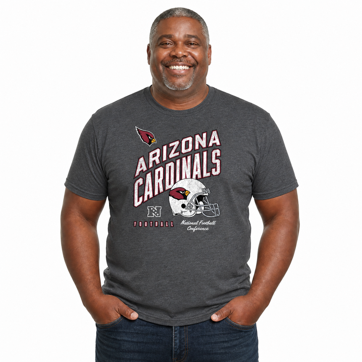Arizona Cardinals NFL Distressed Helmet T-Shirt - Heather Charcoal