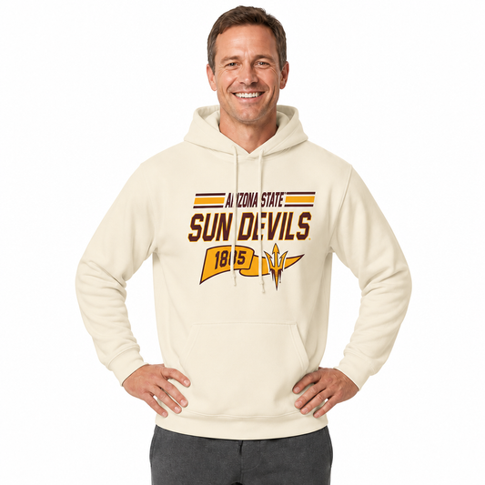 Arizona State Sun Devils NCAA Varsity Club Pennant Hoodie Fleece Men Women - Off White