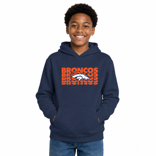 Denver Broncos NFL Youth Repeating Logo Football Fleece Hooded Sweatshirt - Navy