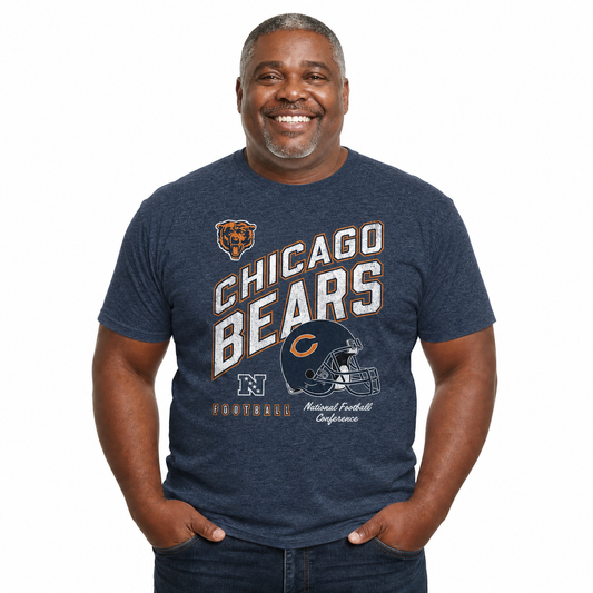 Chicago Bears NFL Distressed Helmet T-Shirt - Navy Heather