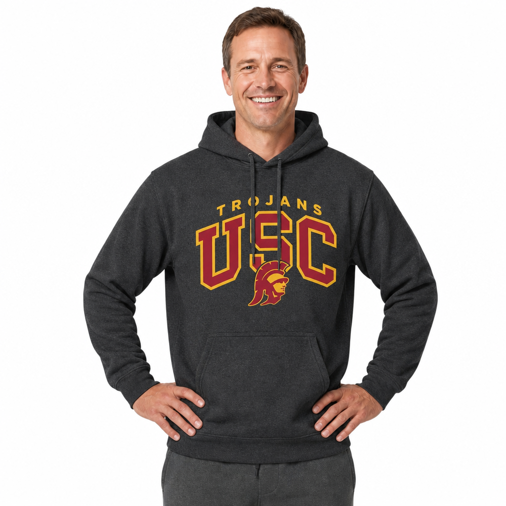 USC Trojans Hoodie Heathered Fleece Sweatshirt - Black Heather