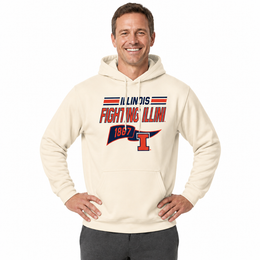 Illinois Fighting Illini NCAA Varsity Club Pennant Hoodie Fleece Men Women - Off White