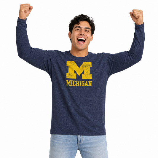 Michigan Wolverines  Logo Long Sleeve Shirt Men Women NCAA Licensed - Navy