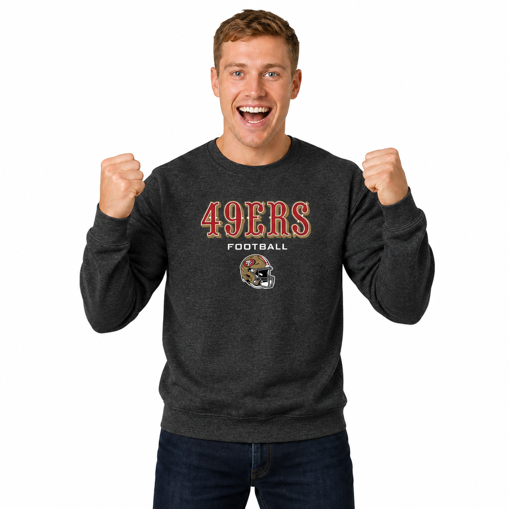 San Francisco 49ers Adult NFL Football Helmet Heather Crewneck Sweatshirt - Charcoal