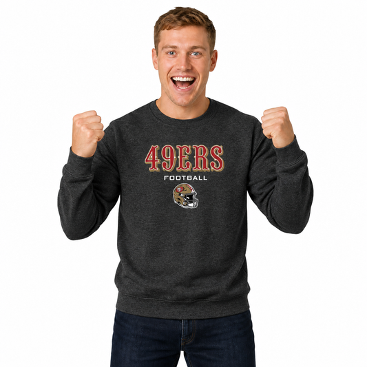 San Francisco 49ers Adult NFL Football Helmet Heather Crewneck Sweatshirt - Charcoal