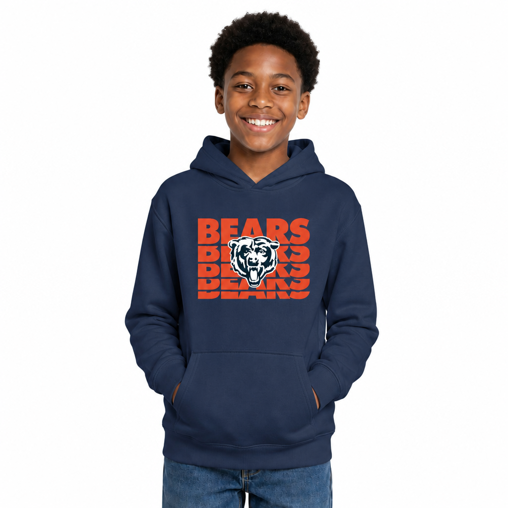 Chicago Bears NFL Youth Repeating Logo Football Fleece Hooded Sweatshirt - Navy