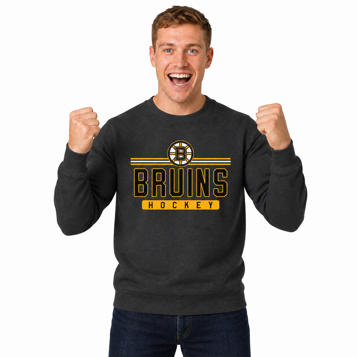 Boston Bruins Boston Bruins NHL True Fan Fleece Crewneck Sweatshirt Men Women - Charcoal