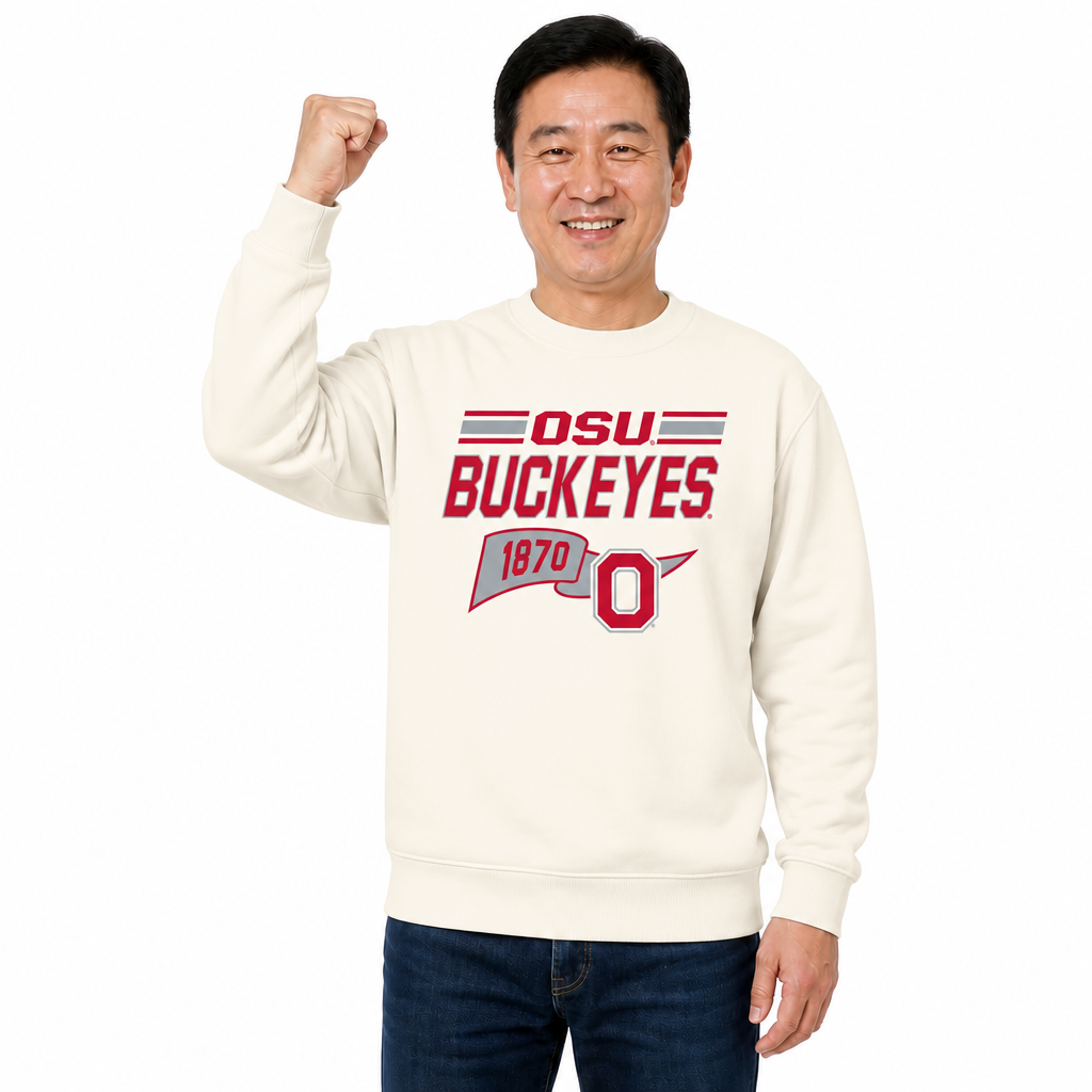 Ohio State Buckeyes Varsity Pennant Crewneck Sweatshirt Men Women Fleece - Off White