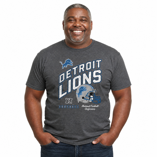 Detroit Lions NFL Distressed Helmet T-Shirt - Heather Charcoal