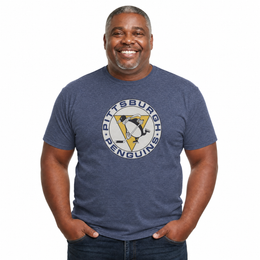 Pittsburgh Penguins Retro Logo T-Shirt Men Women Vintage Heathered Tee - Navy Heather