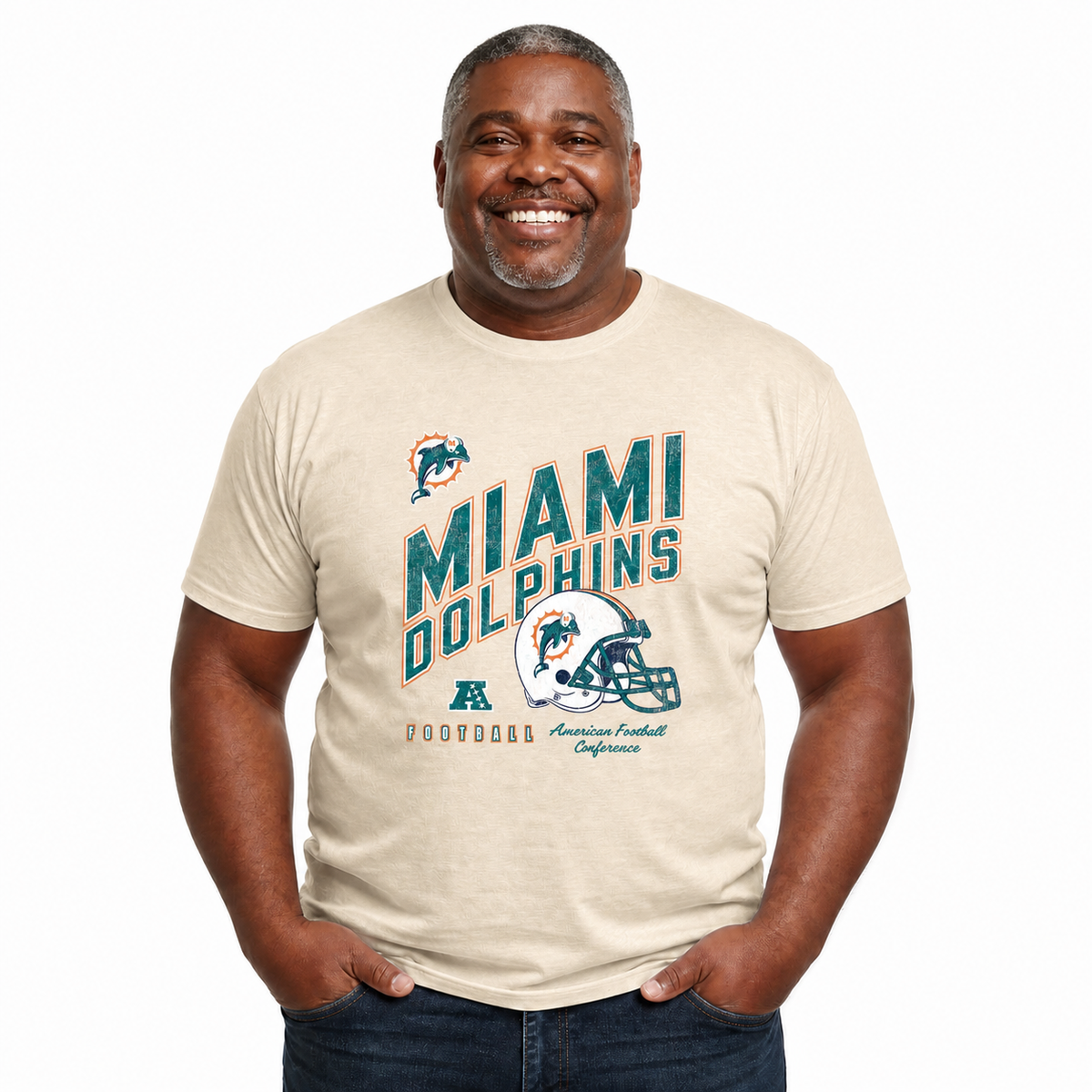Miami Dolphins NFL Distressed Helmet T-Shirt - Cream