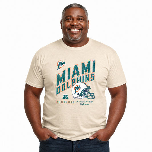 Miami Dolphins NFL Distressed Helmet T-Shirt - Cream