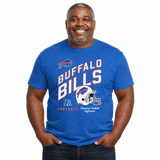 Buffalo Bills NFL Distressed Helmet T-Shirt - Royal Heather