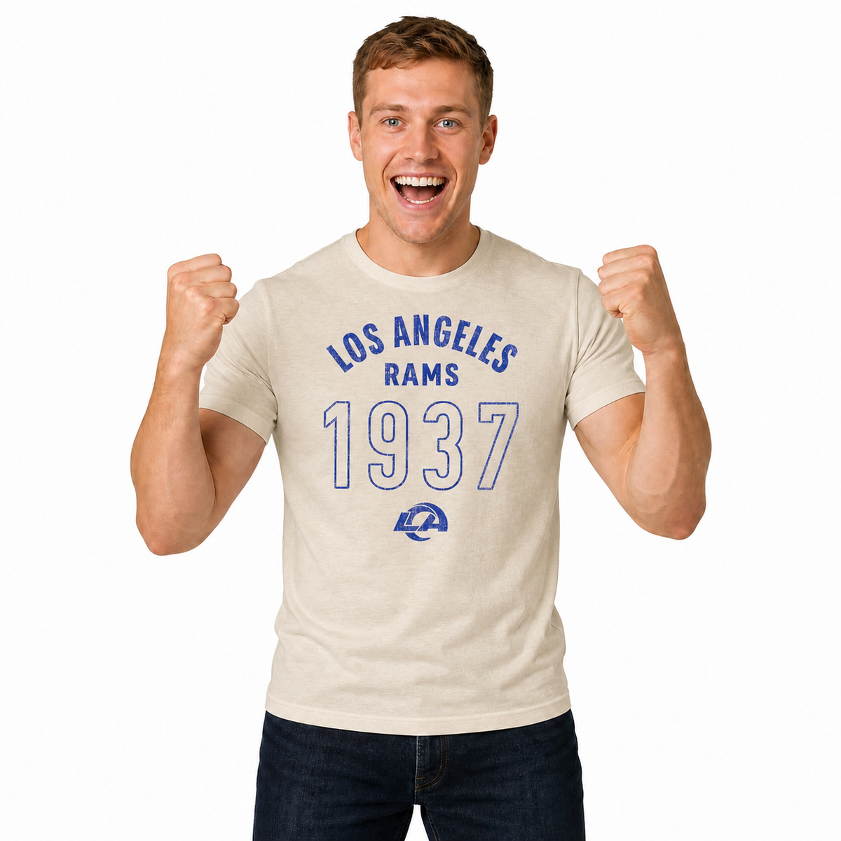 Los Angeles Rams Big Date Tag-Less T-Shirt - Natural