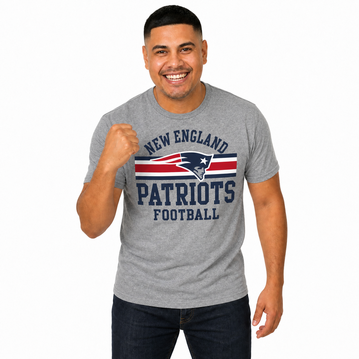 New England Patriots NFL Adult Short Sleeve Team Stripe Tee - Sport Gray