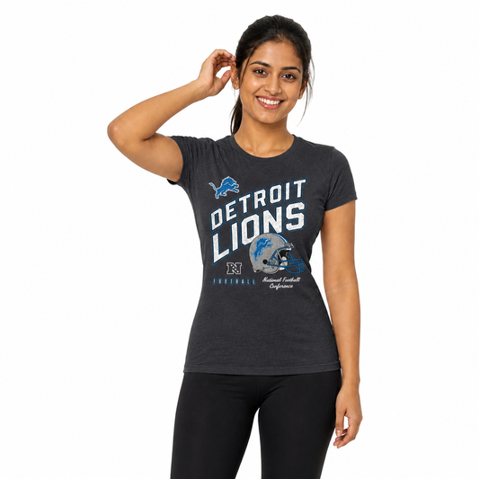 Detroit Lions  Women's Distressed Helmet T-Shirt - Heather Charcoal