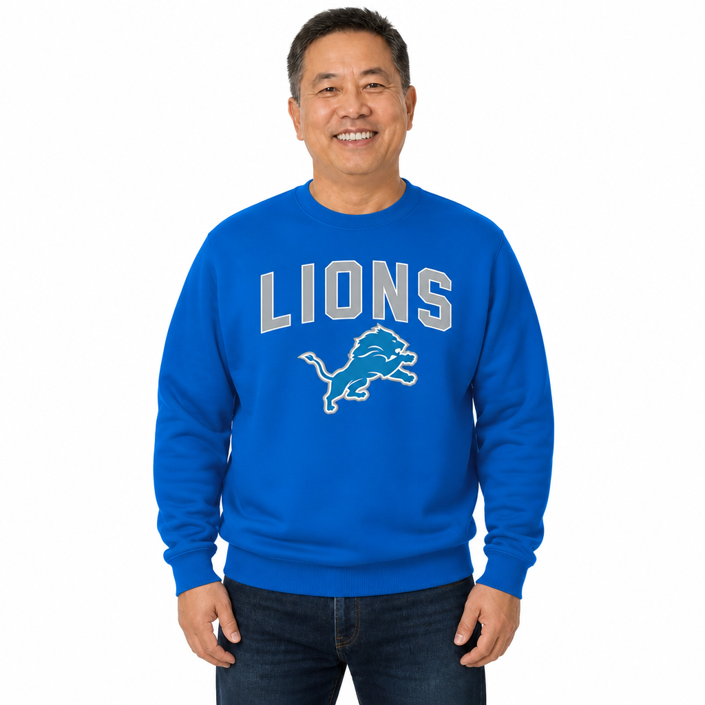 Detroit Lions  NFL Home Team Fleece Crewneck Sweatshirt Men Women Unisex - Royal