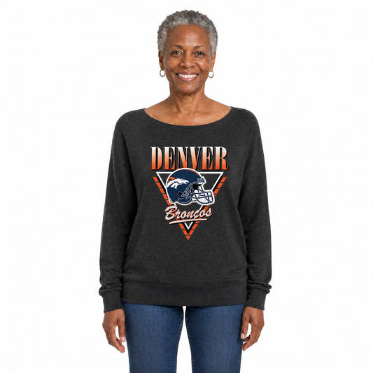 Denver Broncos  Women's NFL Retro Triangle French Terry Crewneck Top - Heather Charcoal