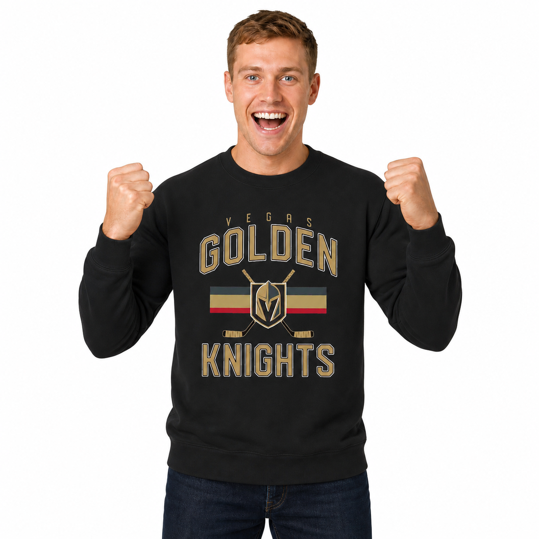 Las Vegas Golden Knights Vegas Golden Knights NHL Faceoff Fleece Crewneck Sweatshirt Licensed - Black