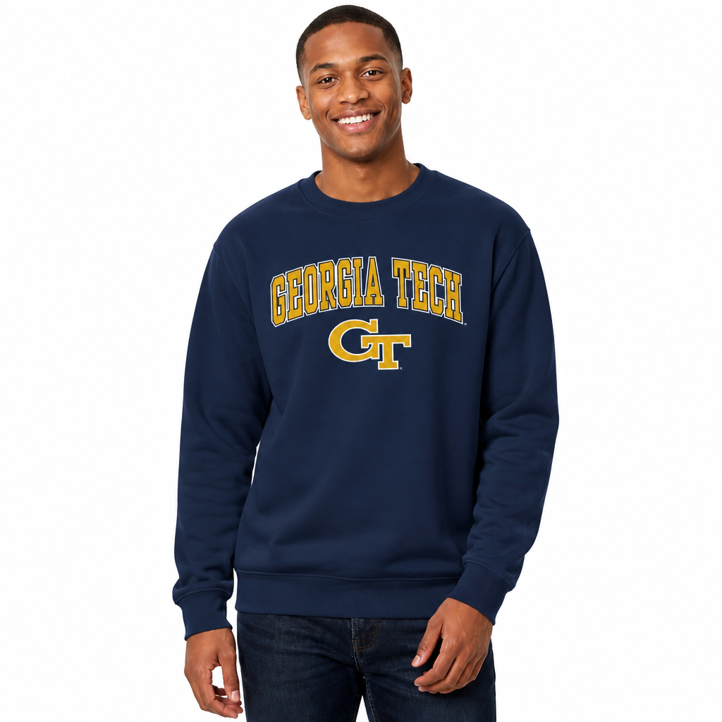 Georgia Tech Yellowjackets Adult Arch & Logo Soft Style Gameday Crewneck Sweatshirt - Navy