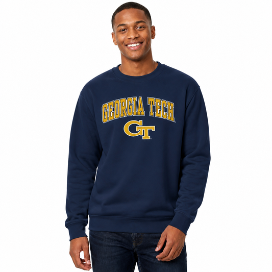 Georgia Tech Yellowjackets Adult Arch & Logo Soft Style Gameday Crewneck Sweatshirt - Navy