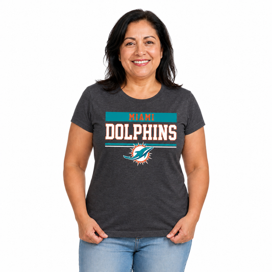 Miami Dolphins  Women's NFL Charcoal T-Shirt Short Sleeve - Charcoal