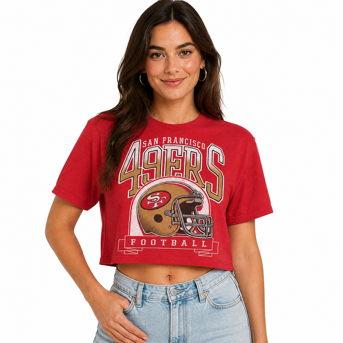 San Francisco 49ers Junk Food NFL Women's Franchise Helmet Crop T-Shirt - Red