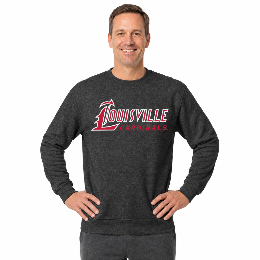 Louisville Cardinals NCAA Adult Charcoal Crewneck Fleece Sweatshirt - Charcoal