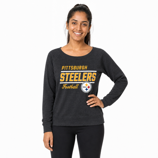 Pittsburgh Steelers Women's Gameday Crewneck Sweatshirt Long Sleeve - Charcoal