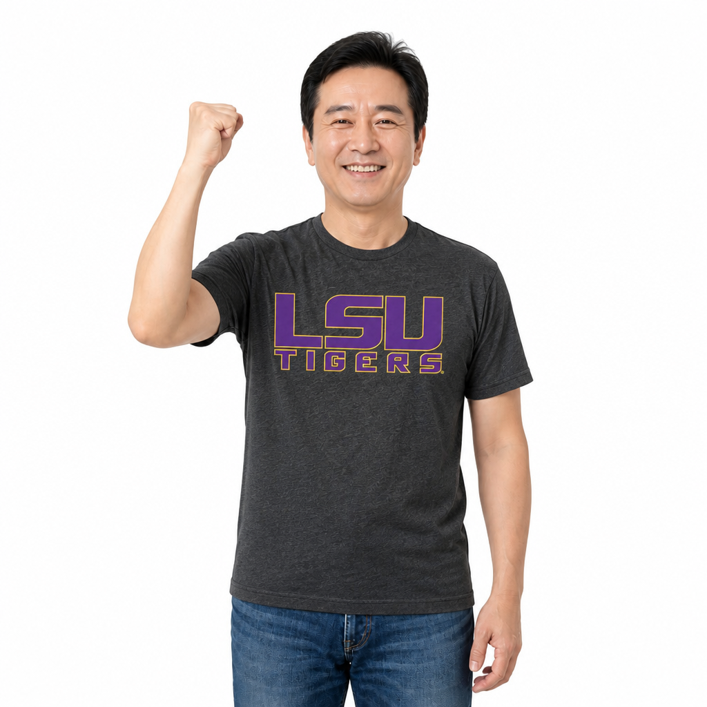 LSU Tigers NCAA Cotton Blend Charcoal T-Shirt Men Women - Charcoal