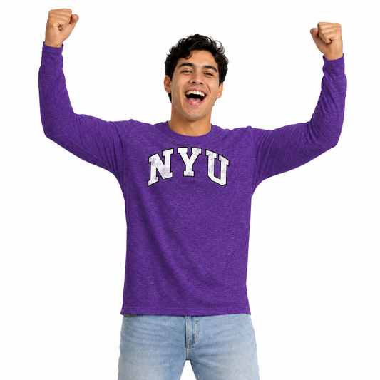 NYU Violets  Logo Long Sleeve Shirt Men Women Unisex NCAA Licensed - Purple