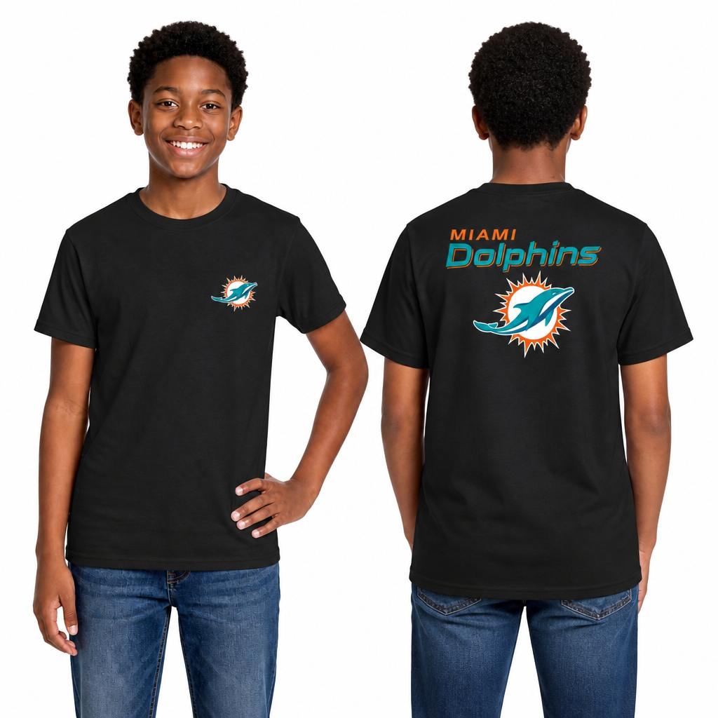 Miami Dolphins Team Fan Apparel NFL Youth Final Countdown Tee- Pro Football T-Shirt For Boys & Girls - Black