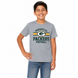 Green Bay Packers  NFL Youth Property Of T-Shirt Boys Girls Tee - Sport Gray