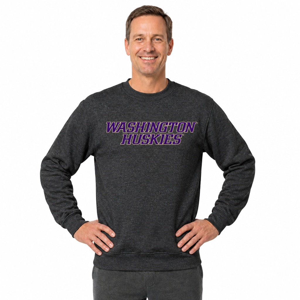 Washington Huskies NCAA Adult Charcoal Crewneck Fleece Sweatshirt - Charcoal