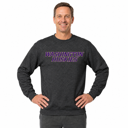Washington Huskies NCAA Adult Charcoal Crewneck Fleece Sweatshirt - Charcoal