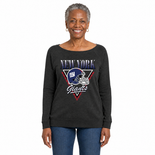 New York Giants  Women's NFL Retro Triangle French Terry Crewneck Top - Heather Charcoal