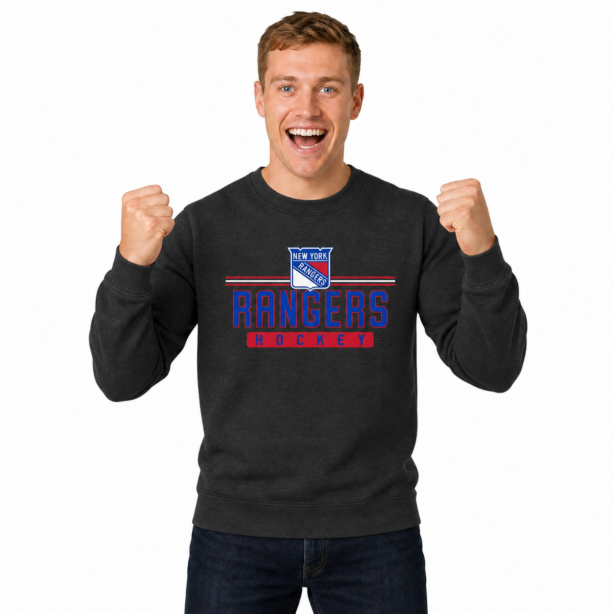 New York Rangers NHL True Fan Fleece Crewneck Sweatshirt Men Women - Charcoal