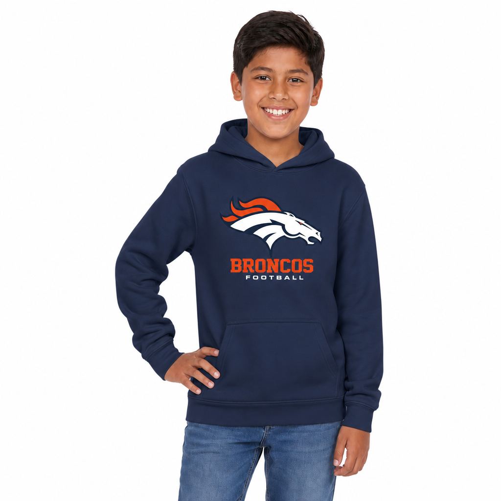 Denver Broncos NFL Youth Large Logo Fleece Hoodie Boys Girls - Navy