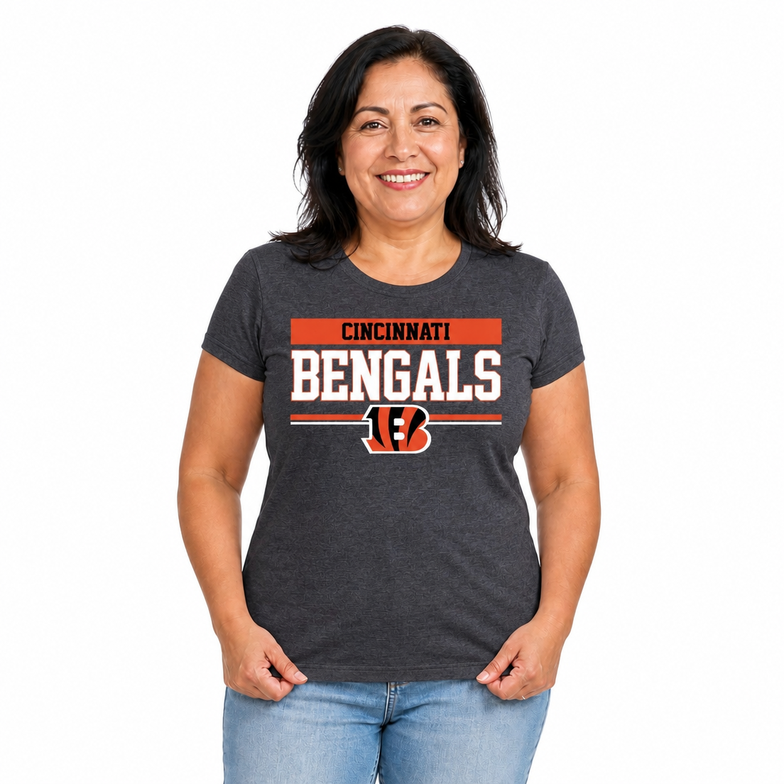 Cincinnati Bengals  Women's NFL Charcoal T-Shirt Short Sleeve - Charcoal