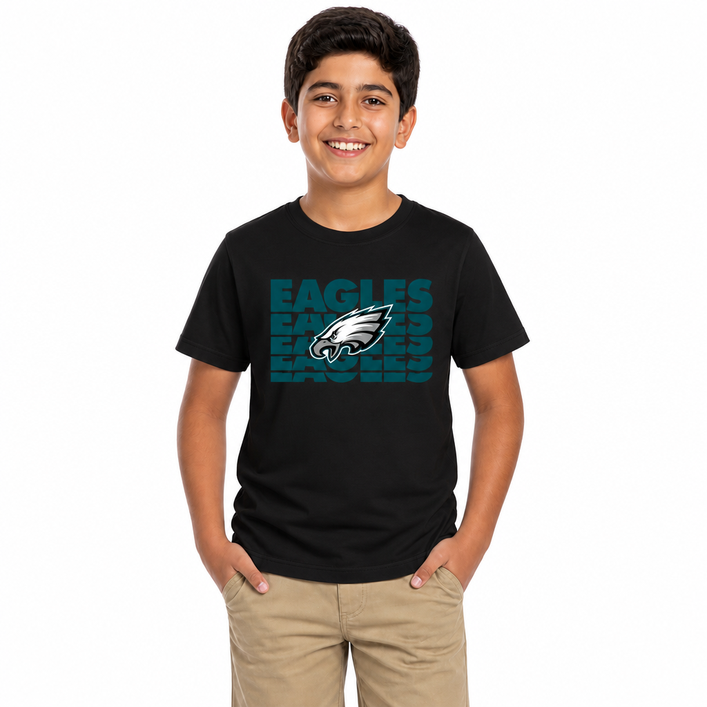 Philadelphia Eagles NFL Youth Repeating Logo Football T-Shirt - Black